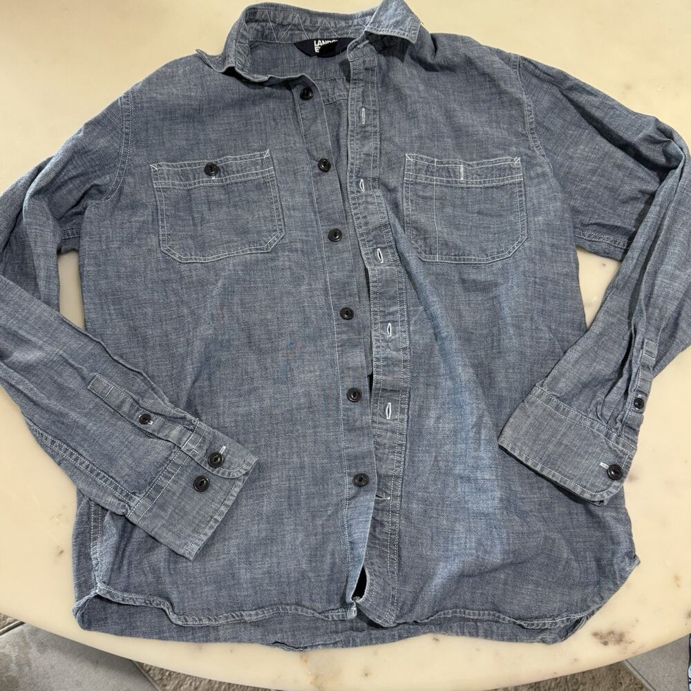 Lands End Shirt Men's S Blue Chambray Lightweight Denim Utility Traditional Fit